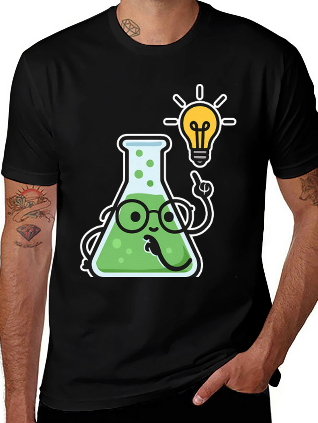 Scientist Flask Cartoon T-Shirt - Black Cotton Blend