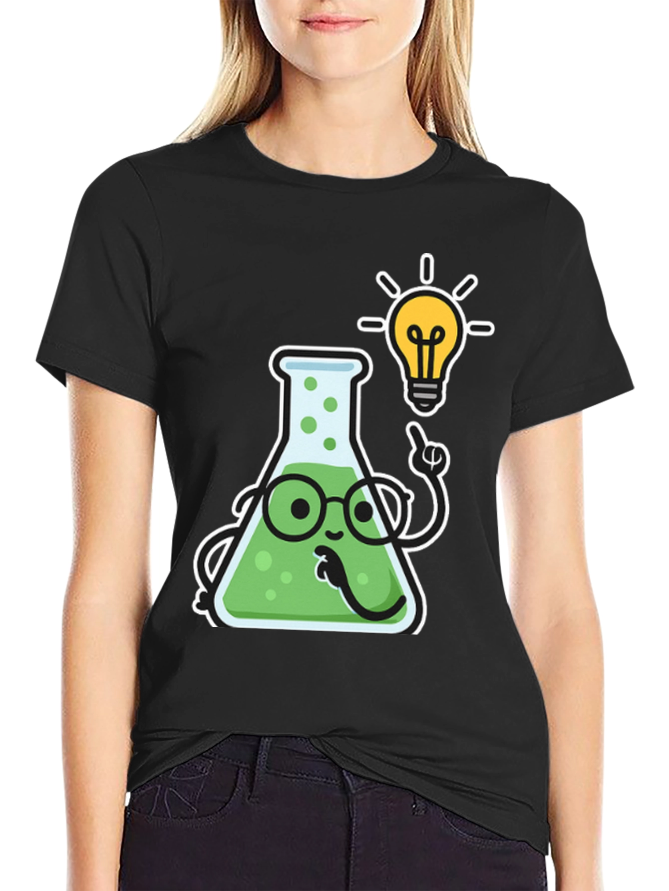 Scientist Flask Cartoon T-Shirt - Black Cotton Blend