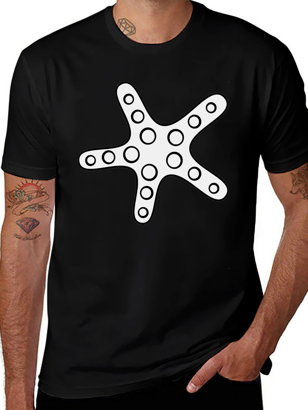 Starfish Graphic Tee - Black Cotton Casual Shirt