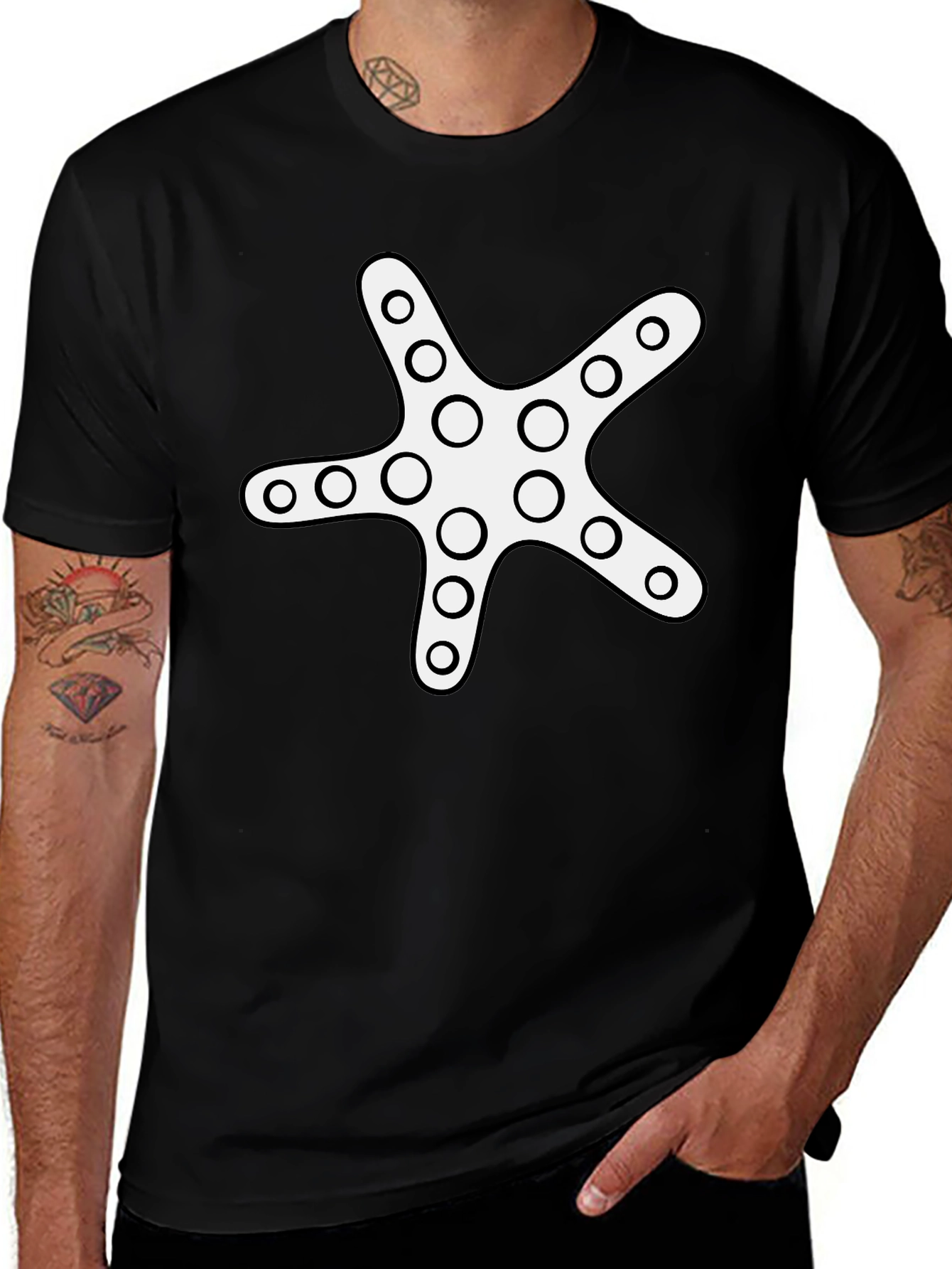 Starfish Graphic Tee - Black Cotton Casual Shirt
