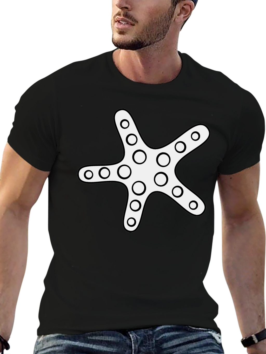 Starfish Graphic Tee - Black Cotton Casual Shirt