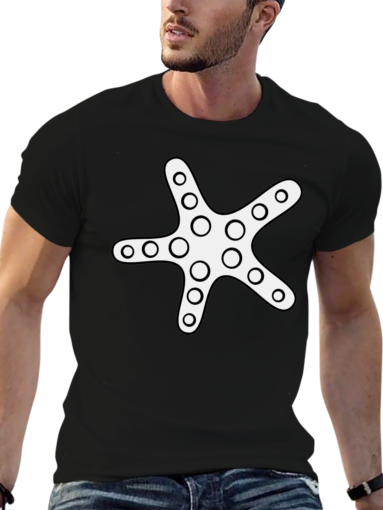 Starfish Graphic Tee - Black Cotton Casual Shirt