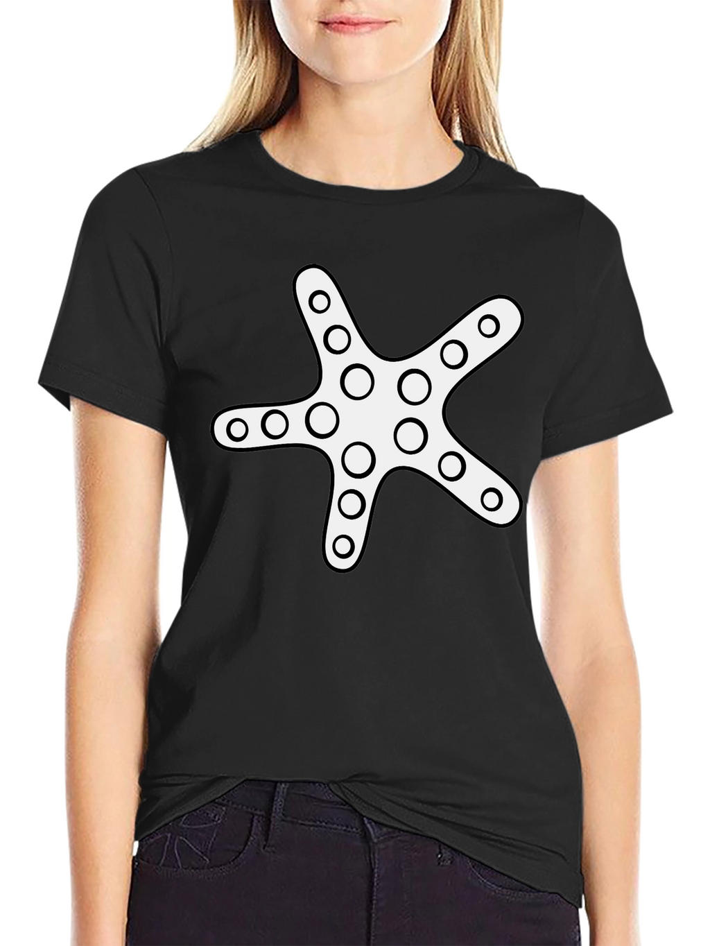 Starfish Graphic Tee - Black Cotton Casual Shirt
