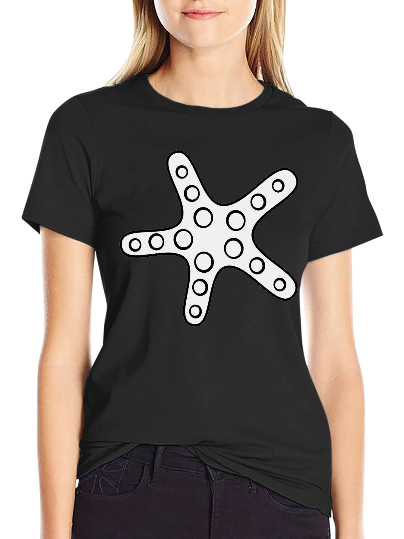 Starfish Graphic Tee - Black Cotton Casual Shirt