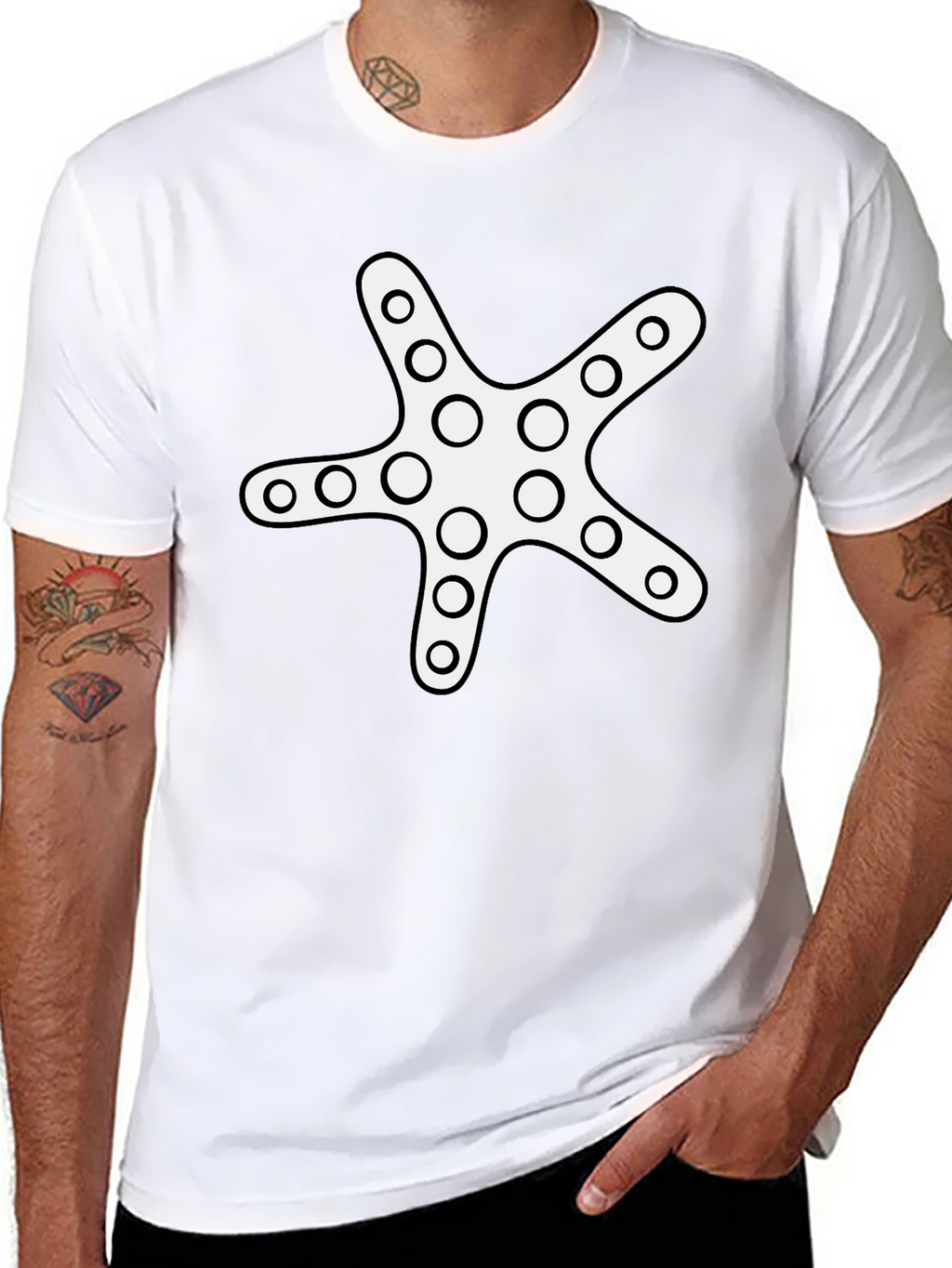 Starfish Graphic Tee - Black Cotton Casual Shirt