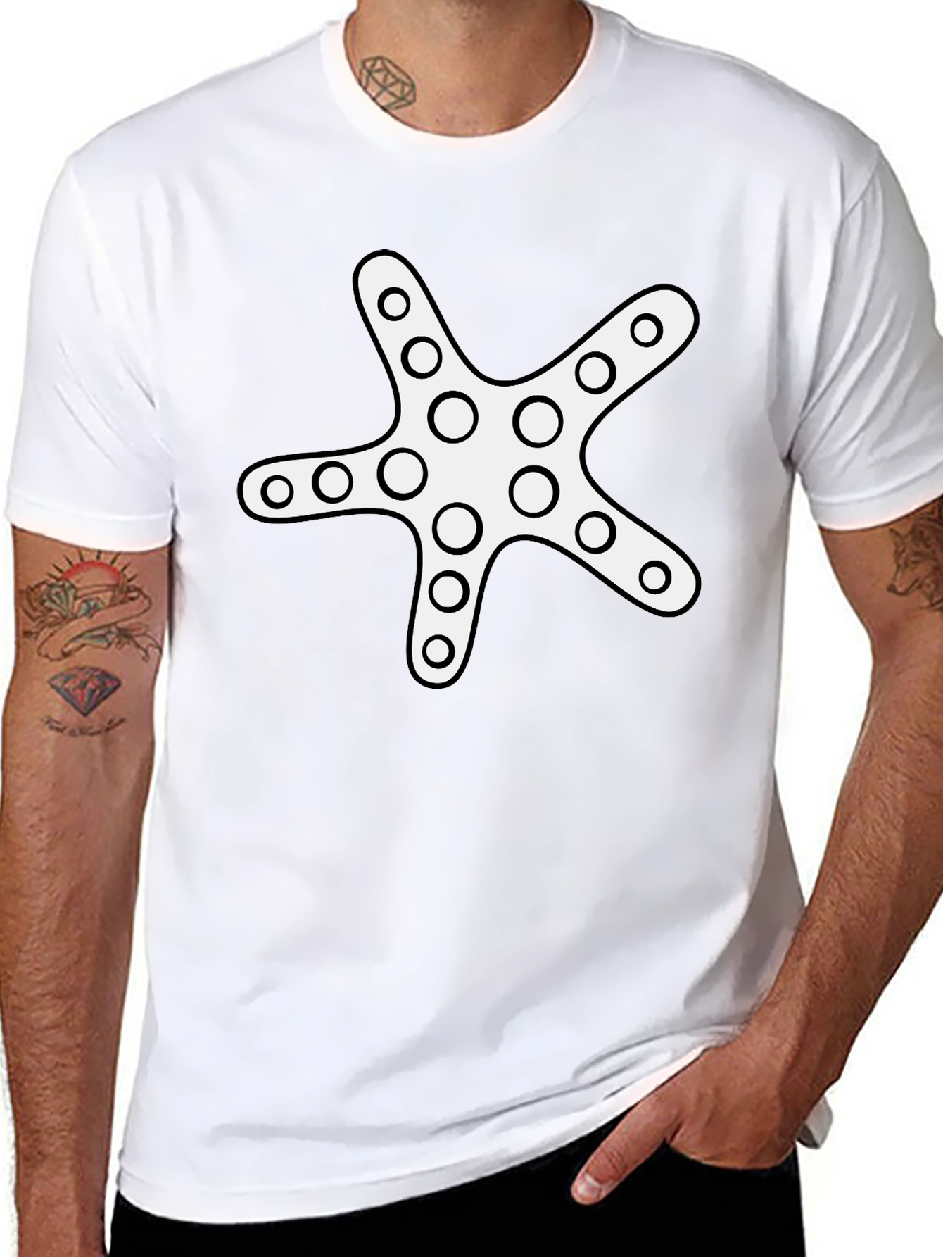 Starfish Graphic Tee - Black Cotton Casual Shirt