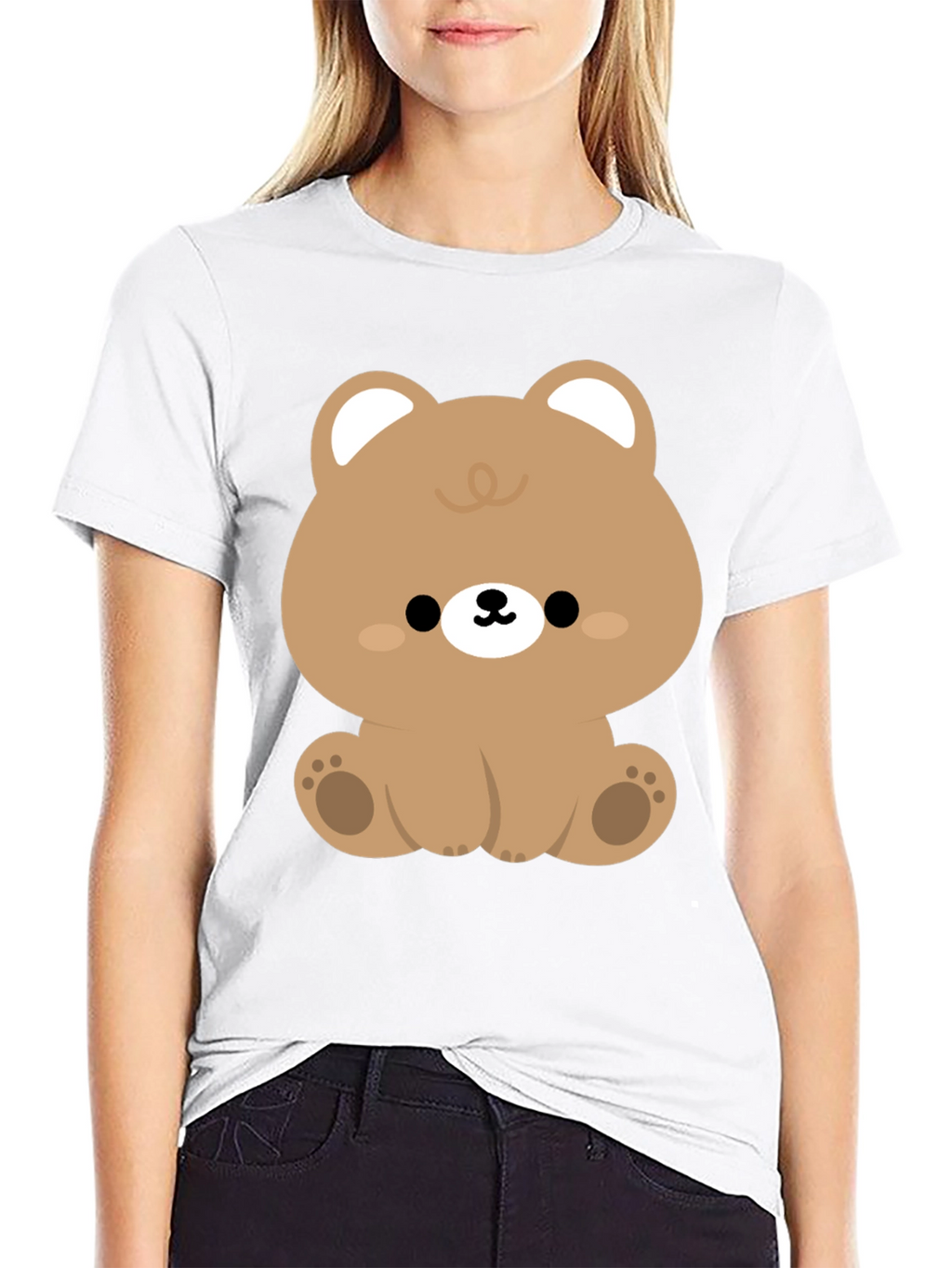 Cute Kawaii Bear Graphic Tee - Black