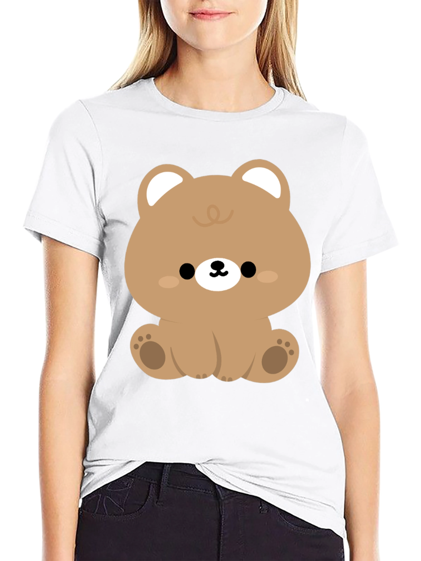Cute Kawaii Bear Graphic Tee - Black