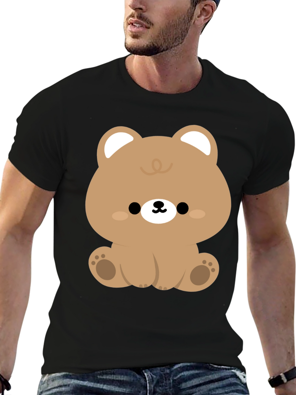 Cute Kawaii Bear Graphic Tee - Black