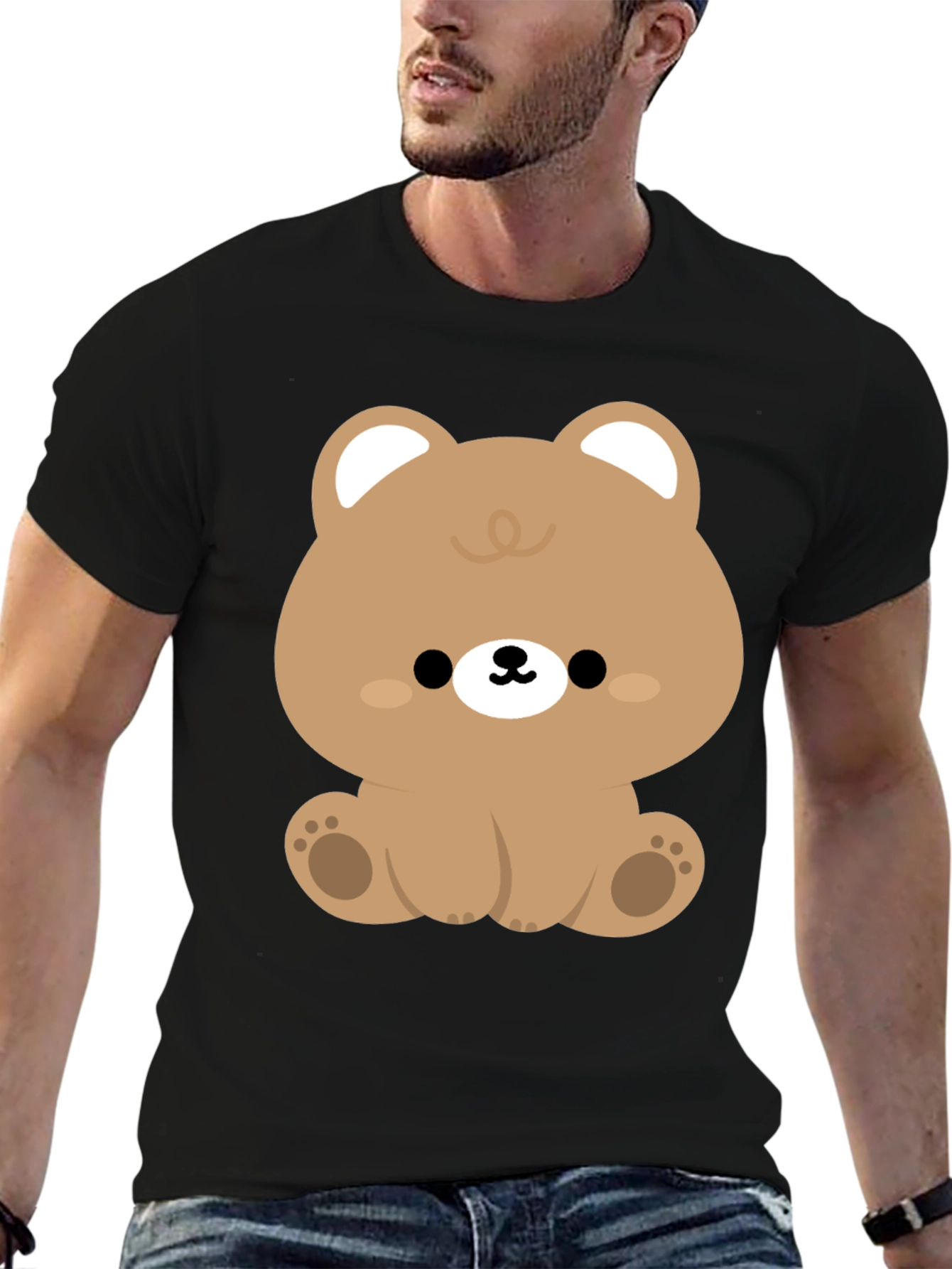 Cute Kawaii Bear Graphic Tee - Black