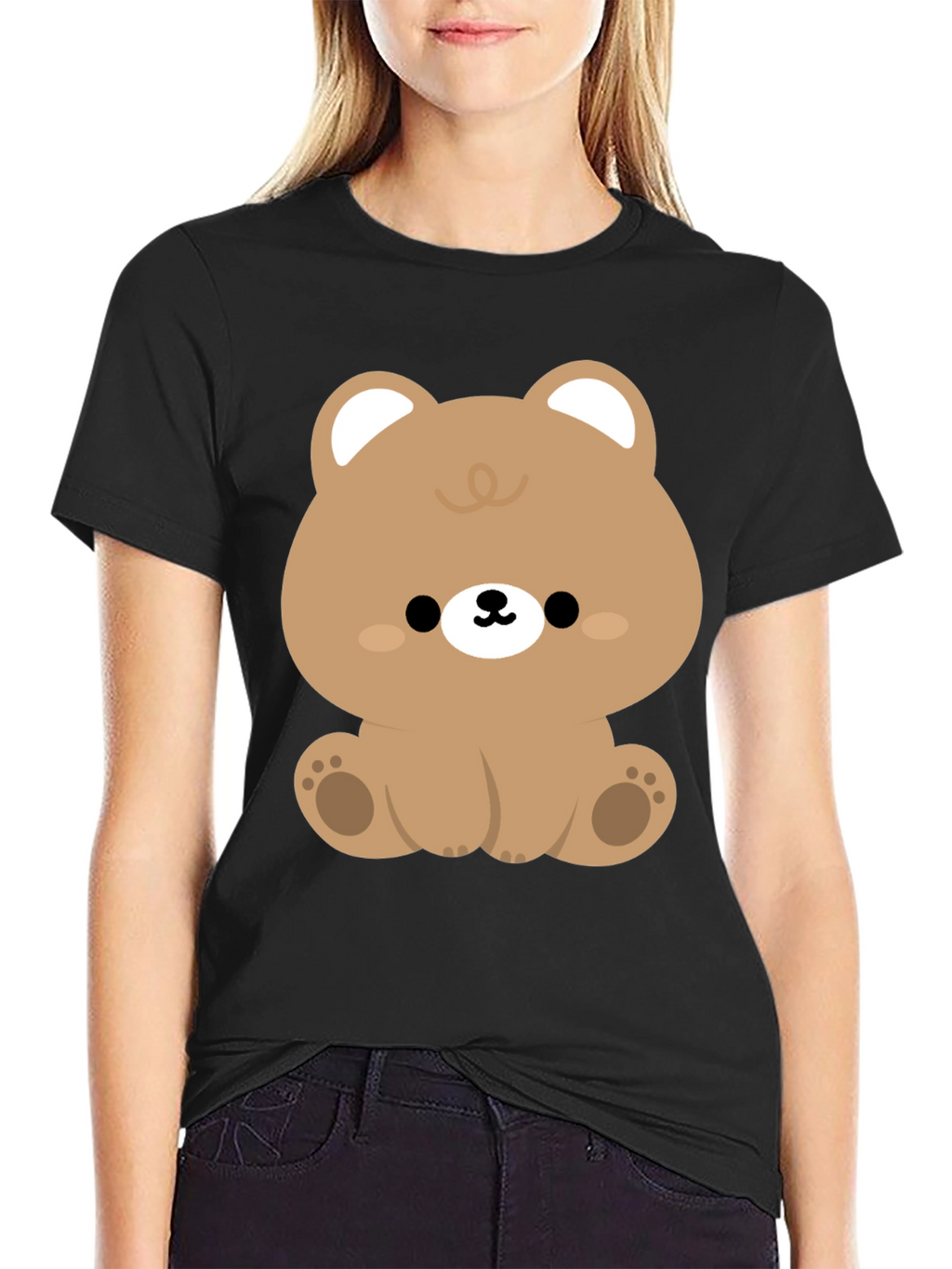 Cute Kawaii Bear Graphic Tee - Black