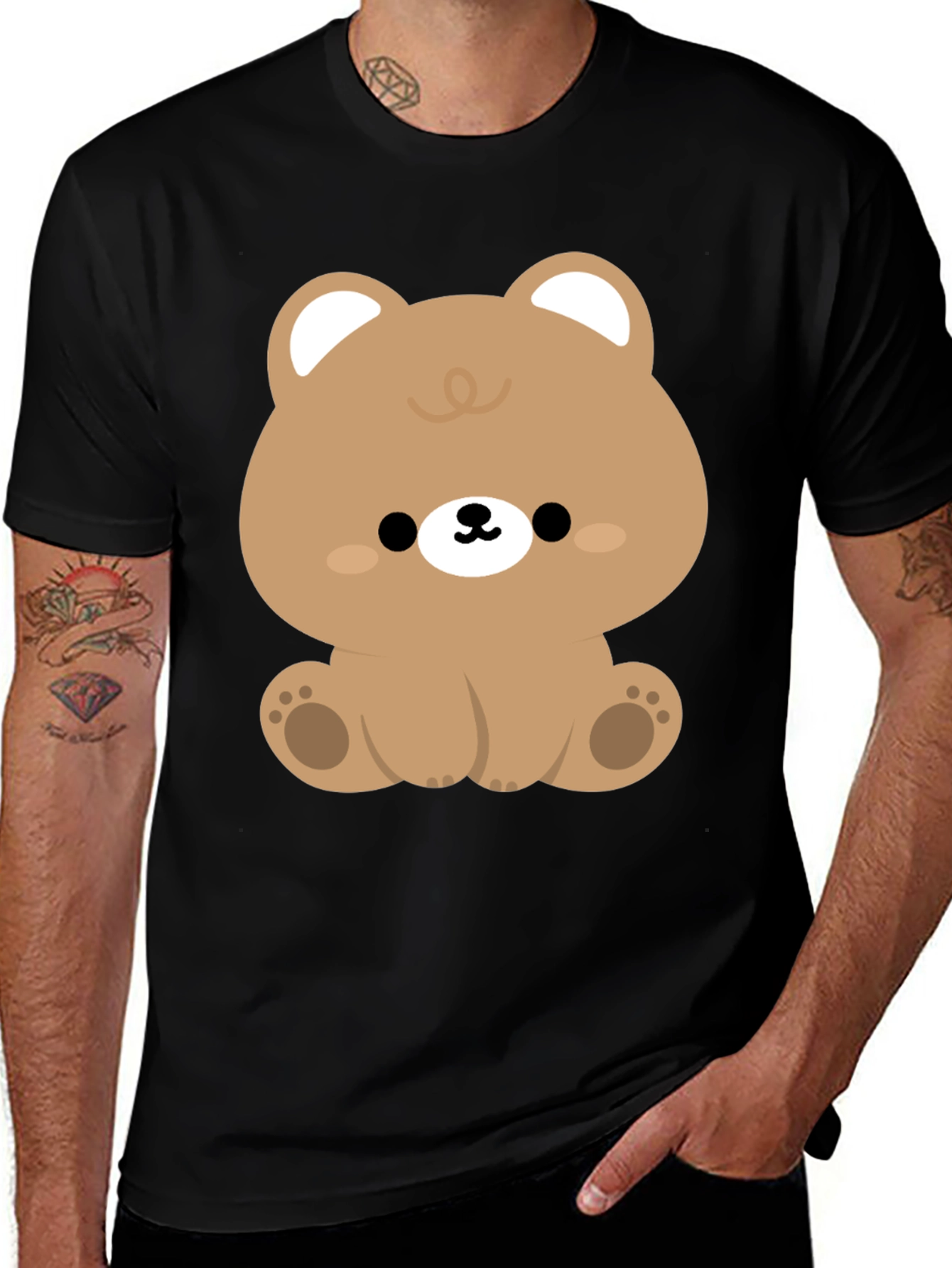 Cute Kawaii Bear Graphic Tee - Black