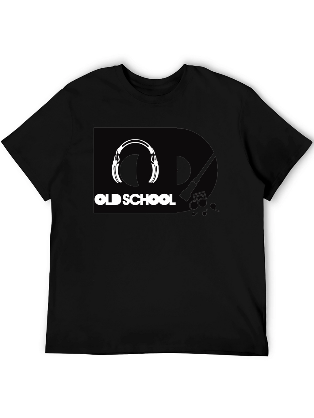 Old School Headphones Graphic Tee - Black Cotton T-Shirt