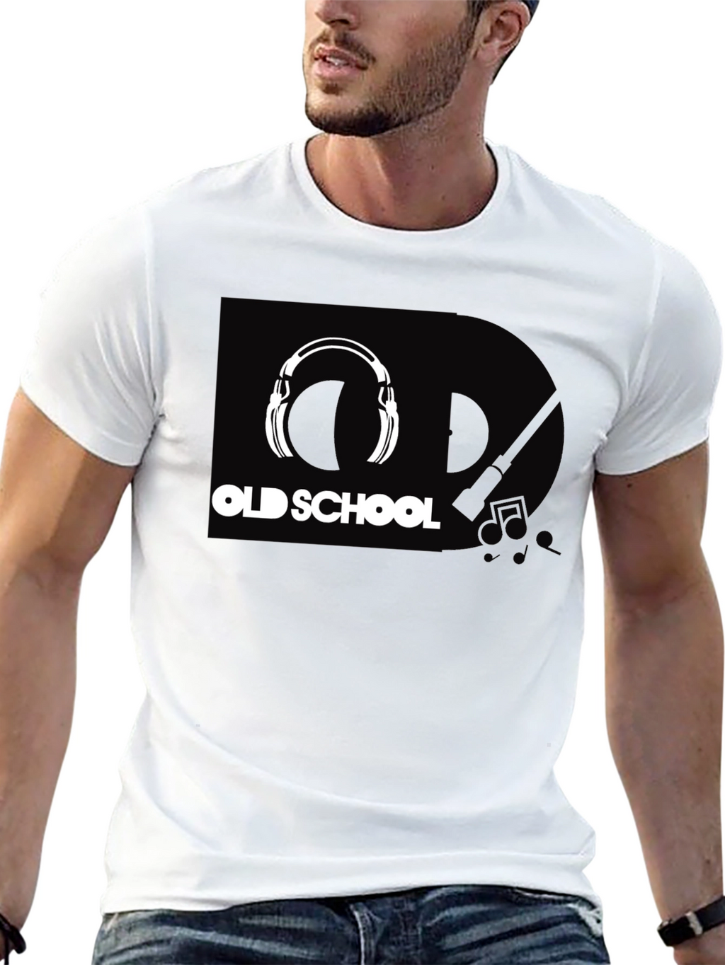 Old School Headphones Graphic Tee - Black Cotton T-Shirt