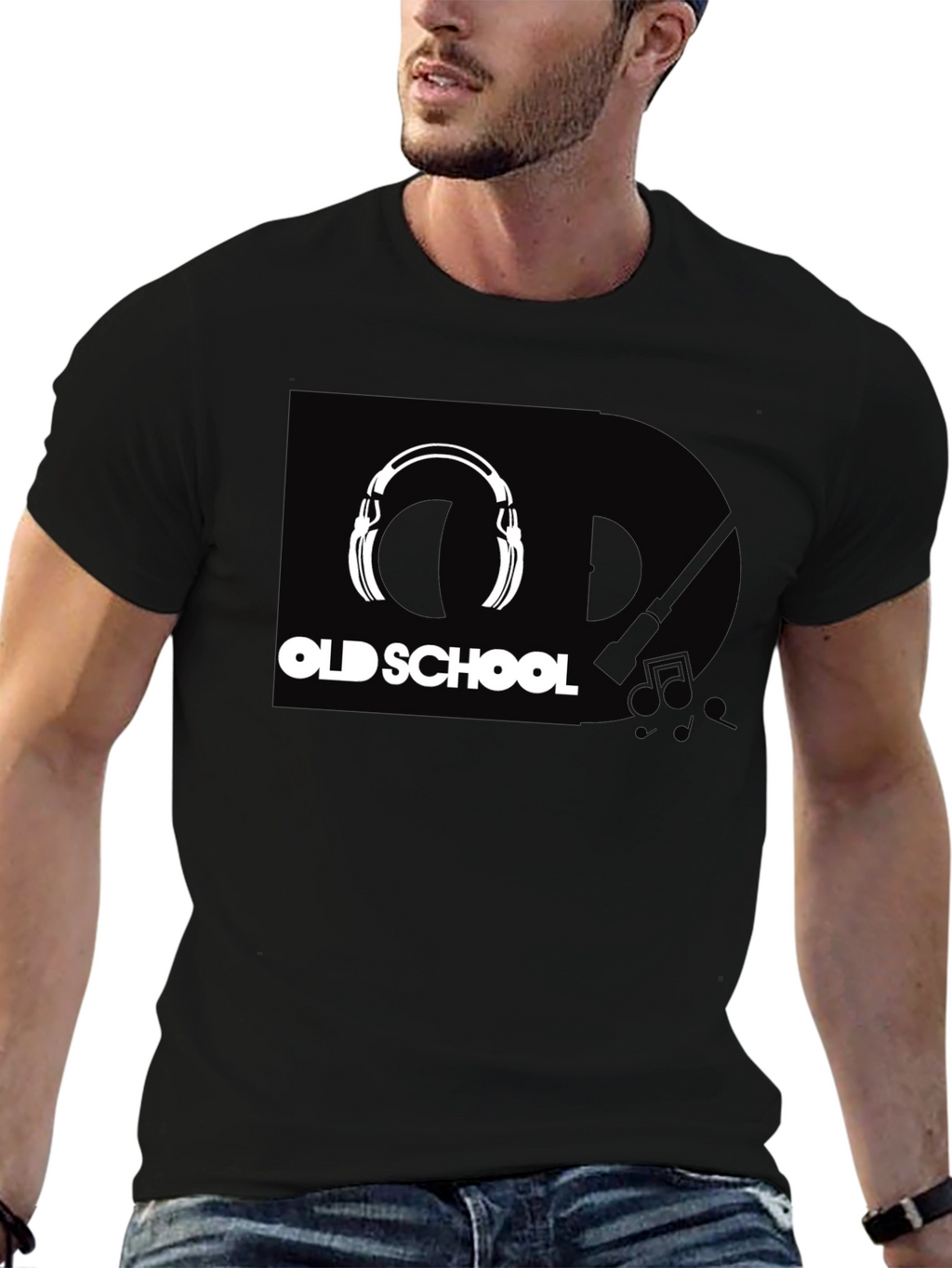 Old School Headphones Graphic Tee - Black Cotton T-Shirt