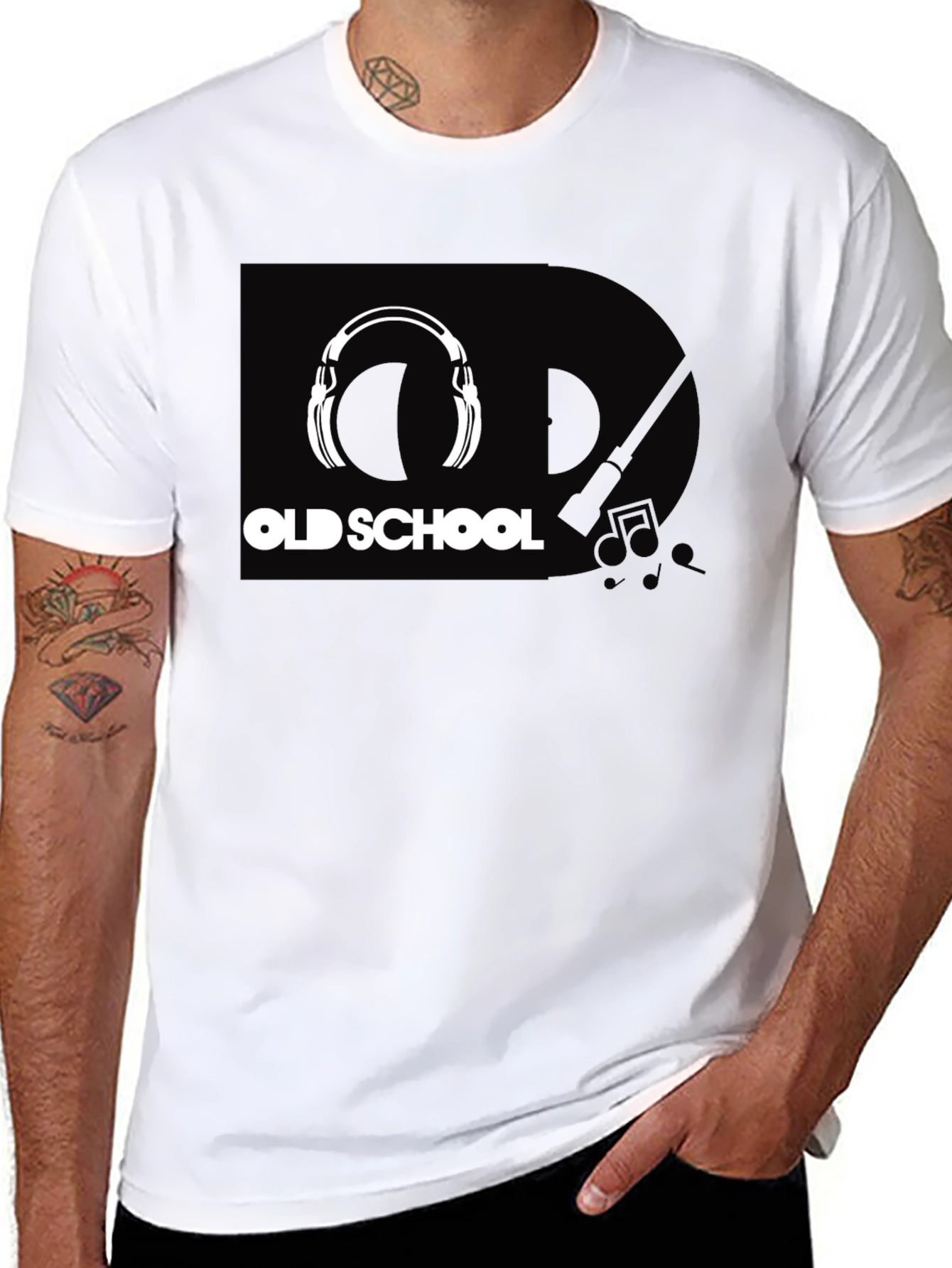 Old School Headphones Graphic Tee - Black Cotton T-Shirt