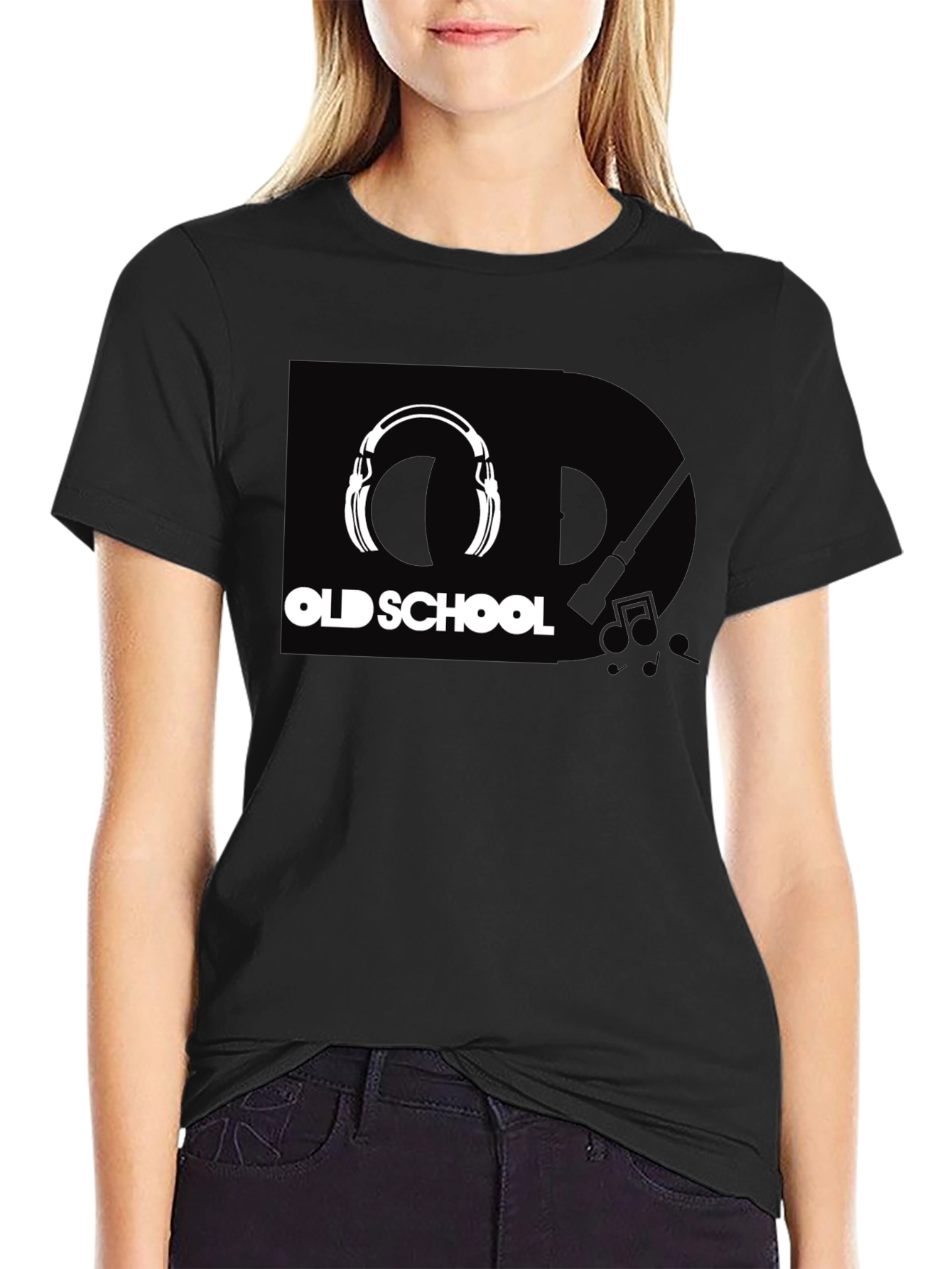 Old School Headphones Graphic Tee - Black Cotton T-Shirt