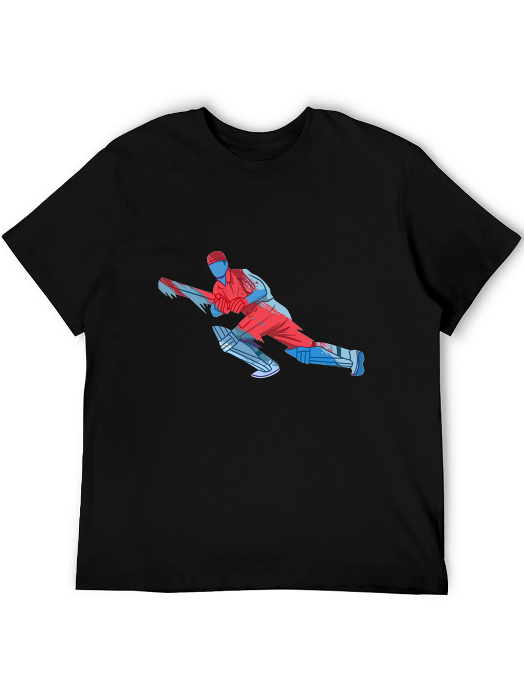 Cricket Player Graphic Tee - Black Cotton