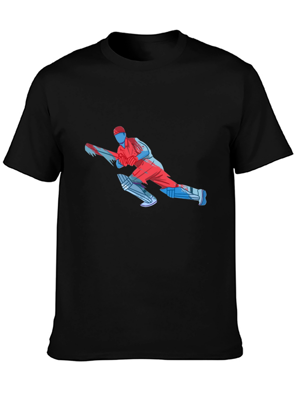 Cricket Player Graphic Tee - Black Cotton
