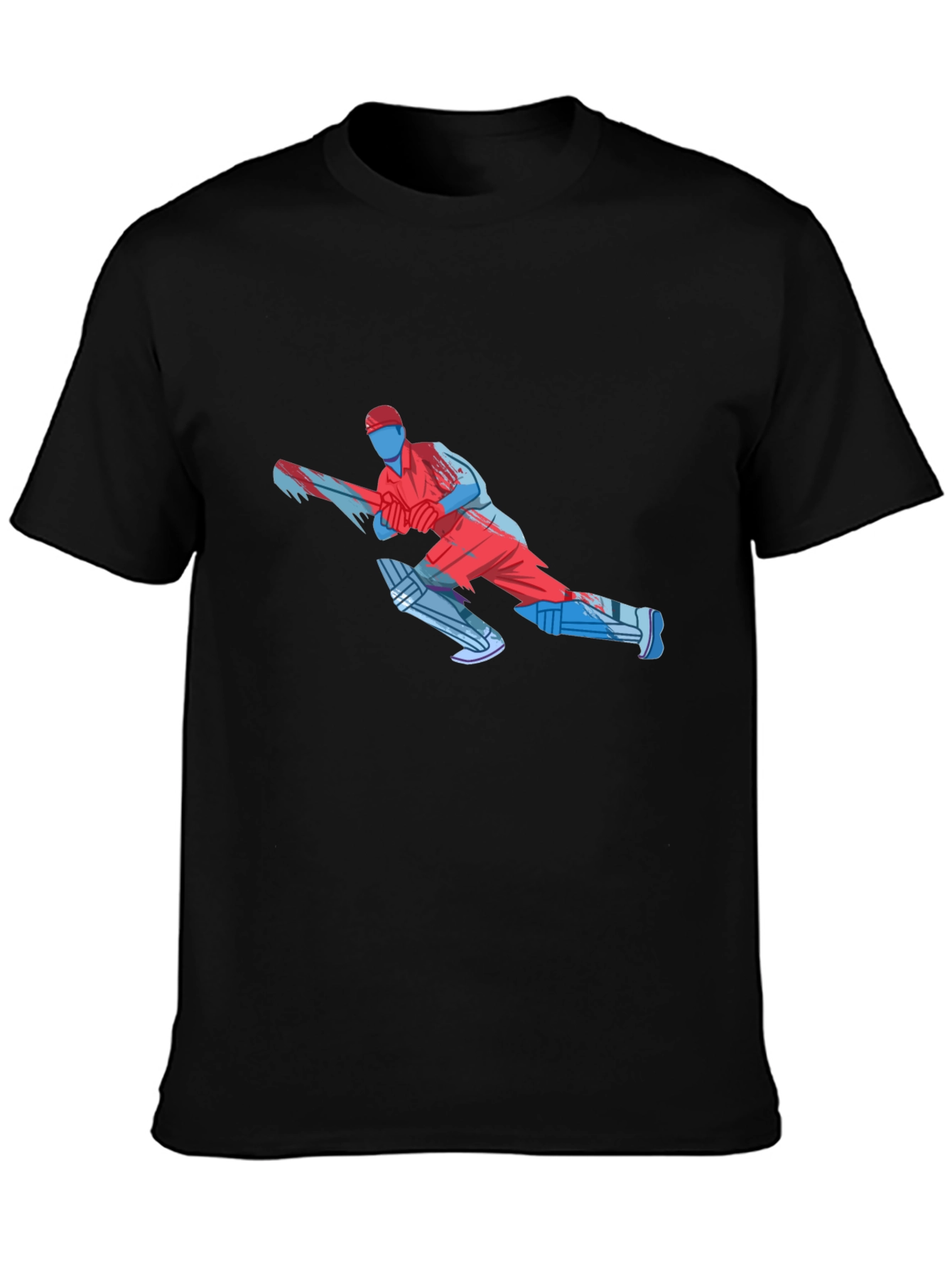 Cricket Player Graphic Tee - Black Cotton