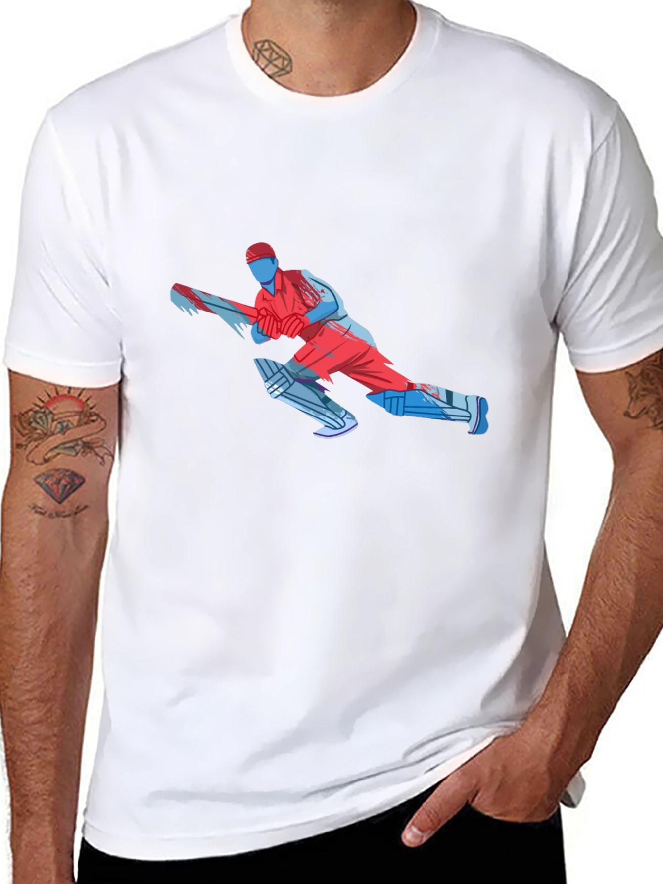 Cricket Player Graphic Tee - Black Cotton