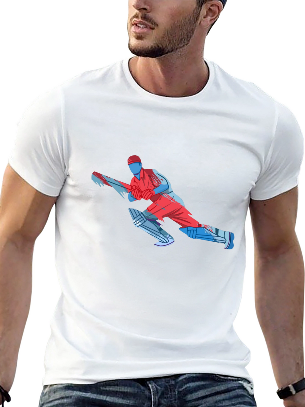 Cricket Player Graphic Tee - Black Cotton