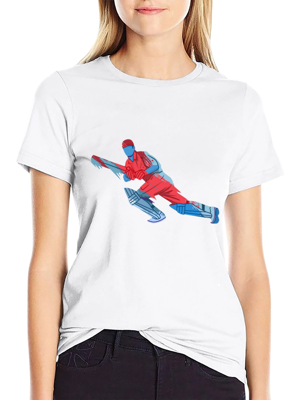 Cricket Player Graphic Tee - Black Cotton