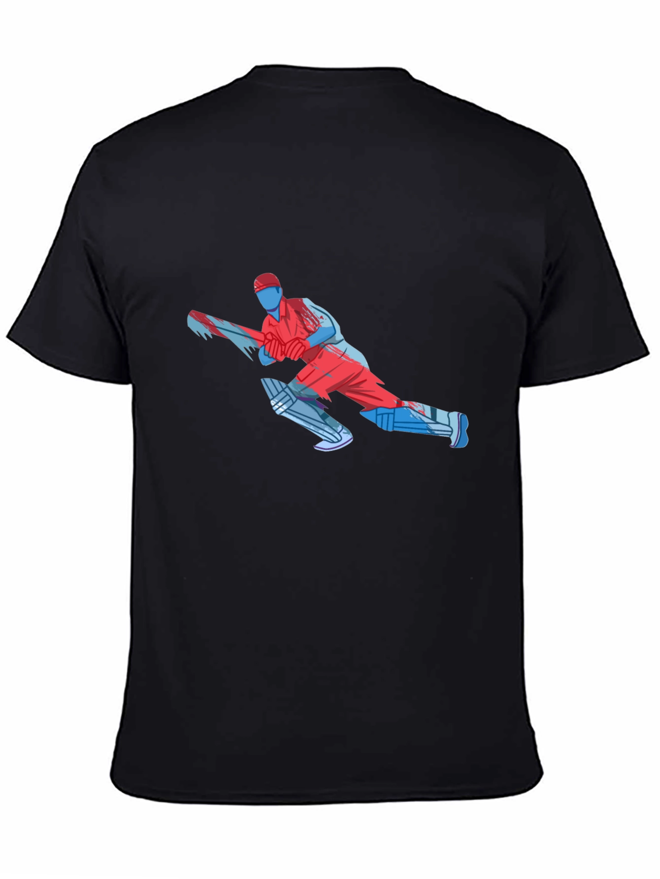 Cricket Player Graphic Tee - Black Cotton