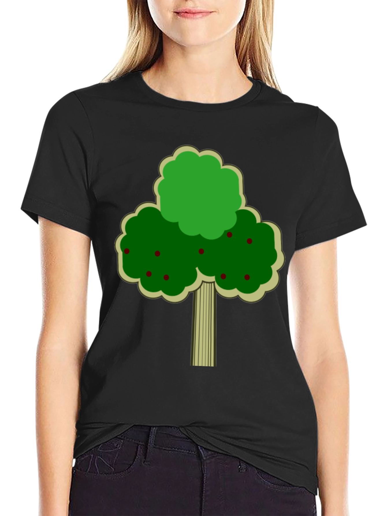 Fruit Tree Graphic Tee - Black Cotton T-Shirt