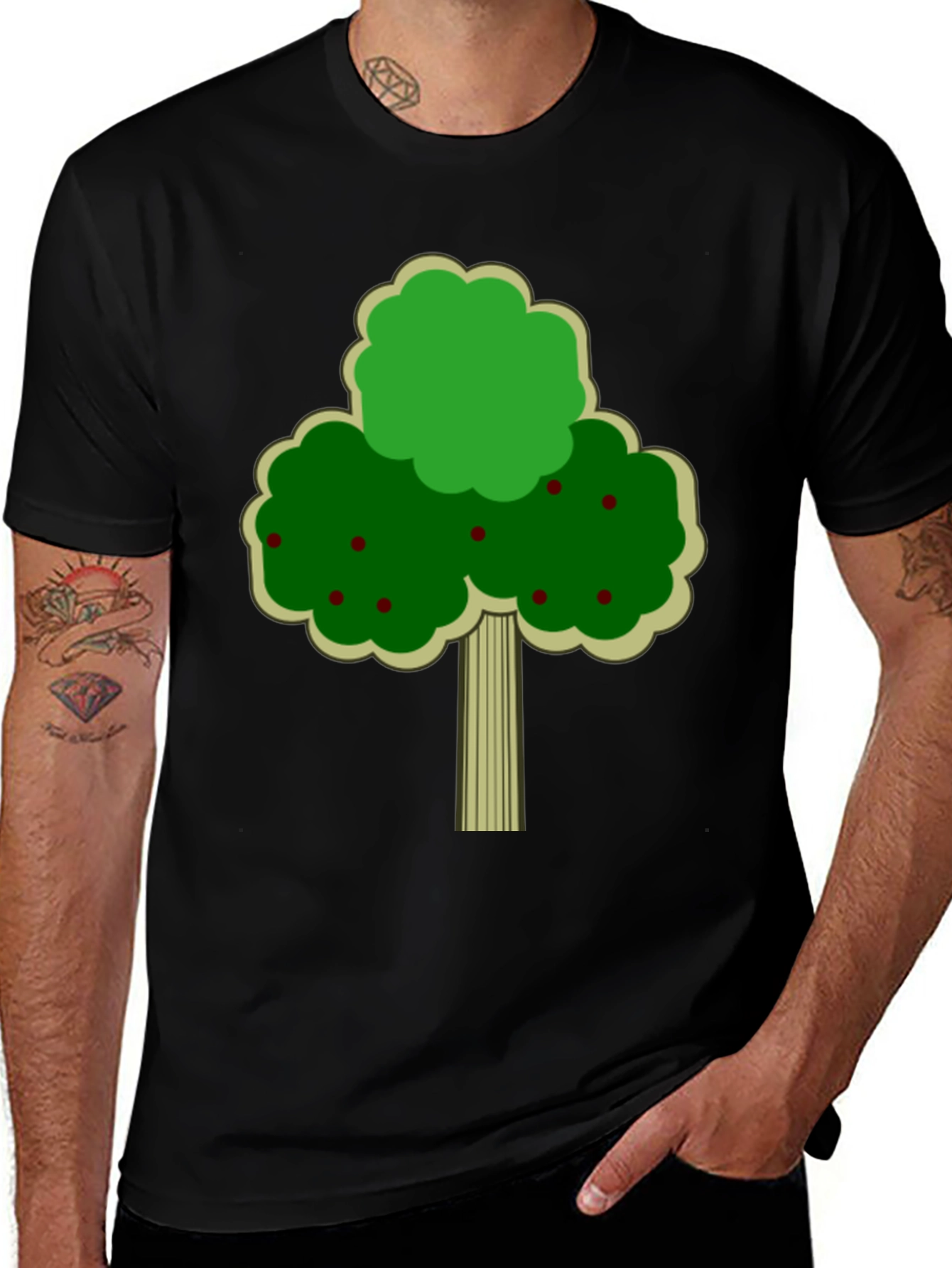 Fruit Tree Graphic Tee - Black Cotton T-Shirt