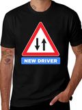 New Driver Road Sign Black T-Shirt