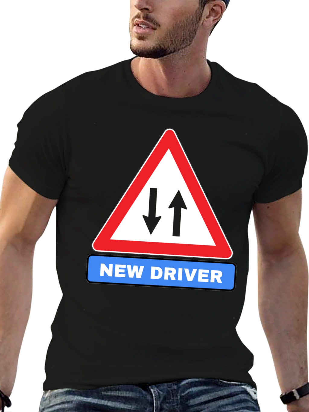 New Driver Road Sign Black T-Shirt