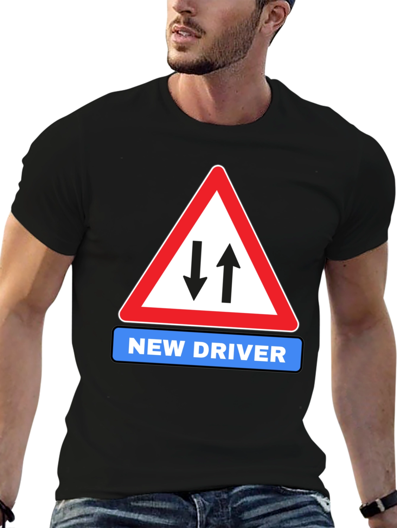 New Driver Road Sign Black T-Shirt