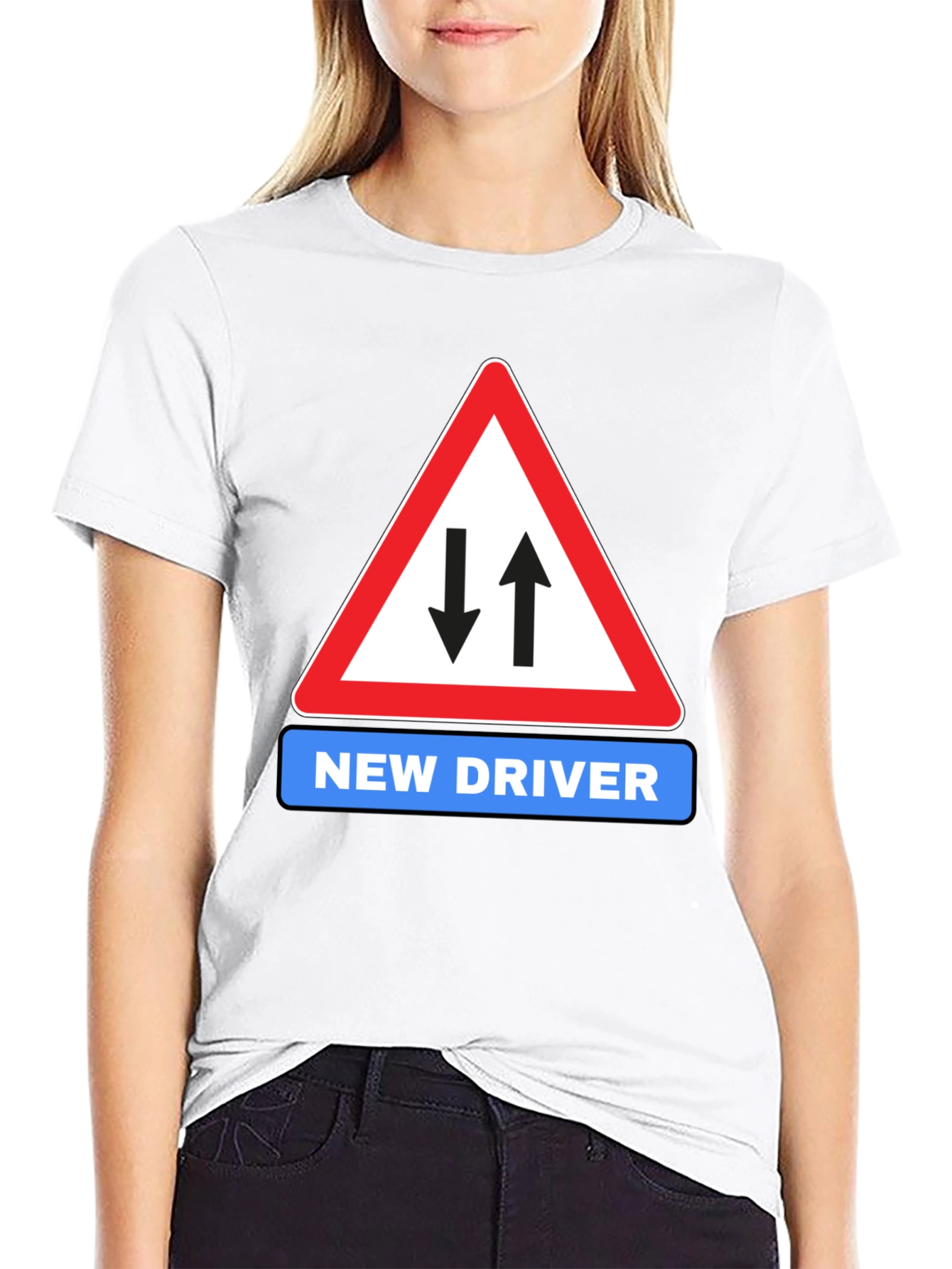 New Driver Road Sign Black T-Shirt