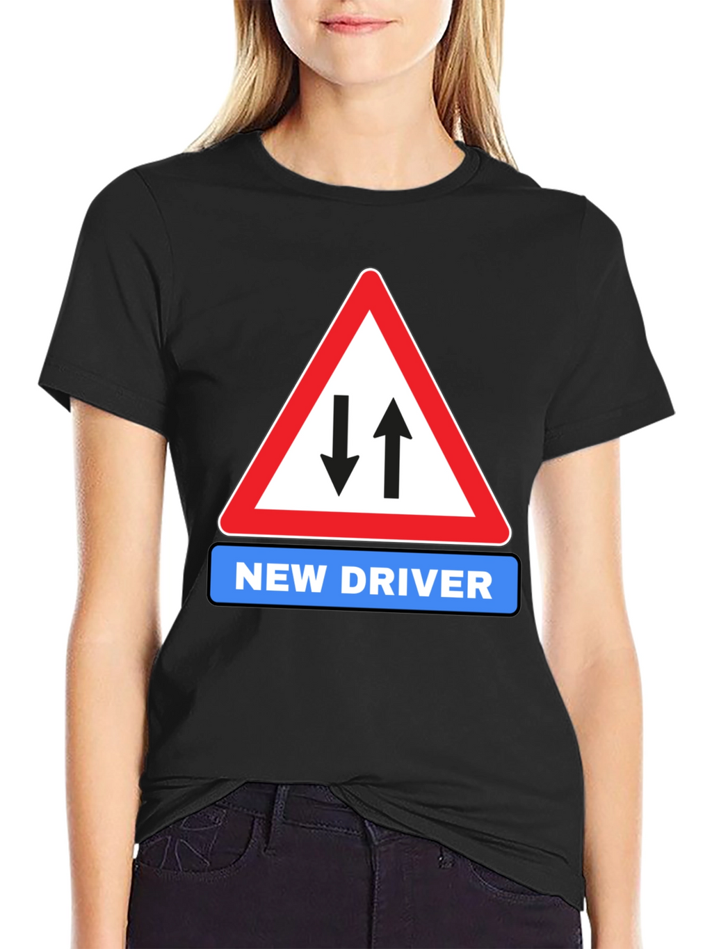 New Driver Road Sign Black T-Shirt
