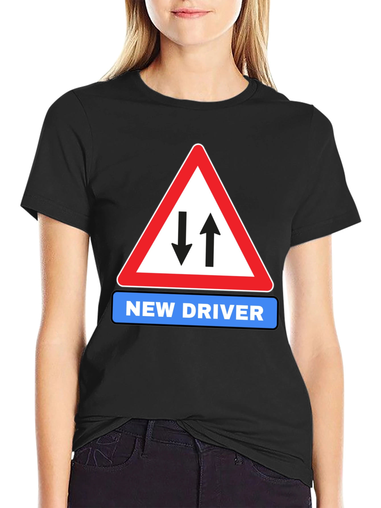 New Driver Road Sign Black T-Shirt
