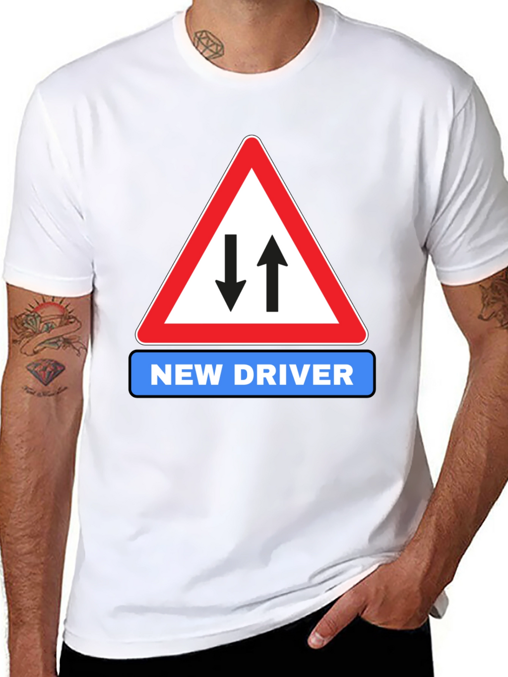 New Driver Road Sign Black T-Shirt