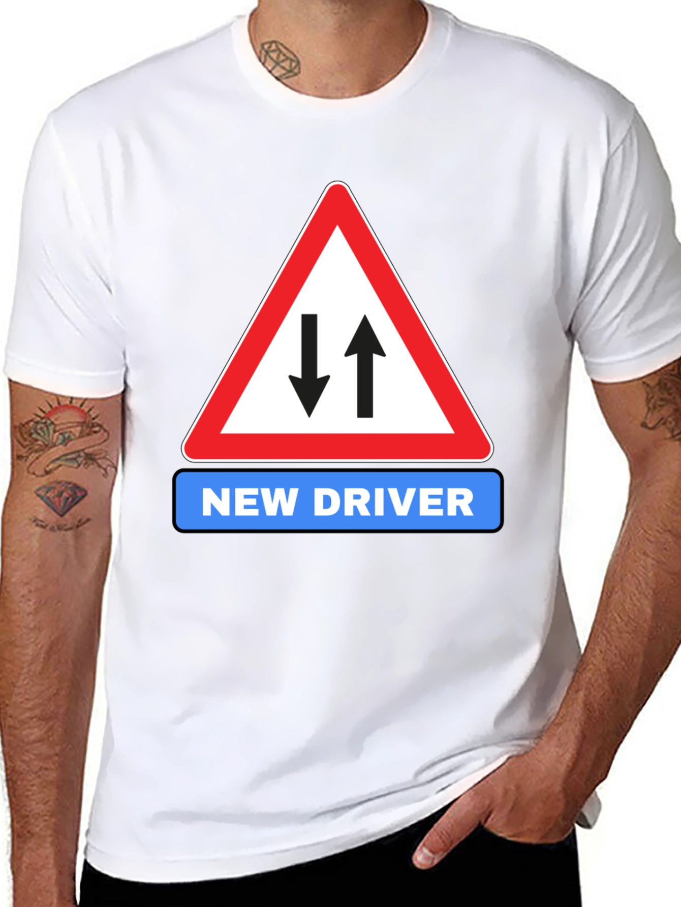 New Driver Road Sign Black T-Shirt