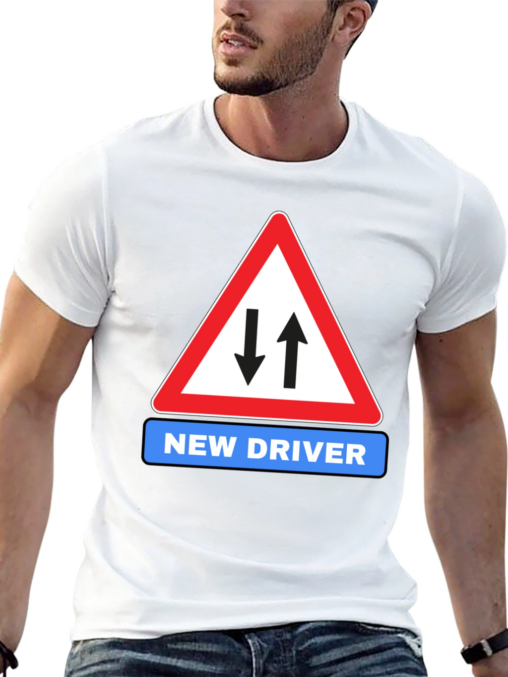 New Driver Road Sign Black T-Shirt