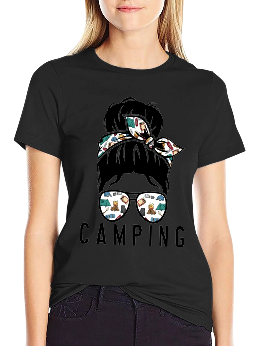 Camping Messy Bun T-Shirt - Adventure Ready Style