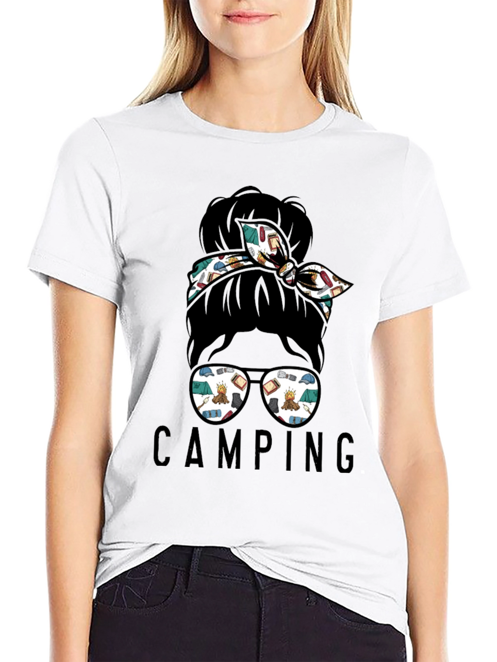 Camping Messy Bun T-Shirt - Adventure Ready Style
