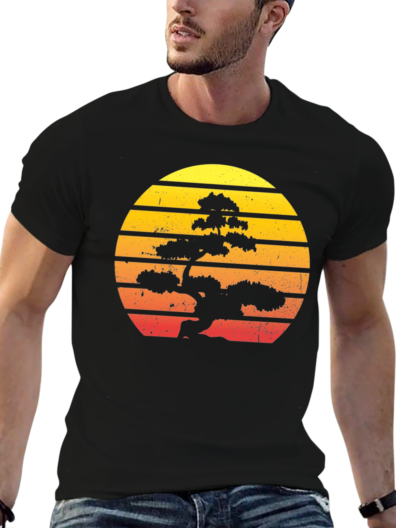 Bonsai Sunset Graphic Tee - Retro Style