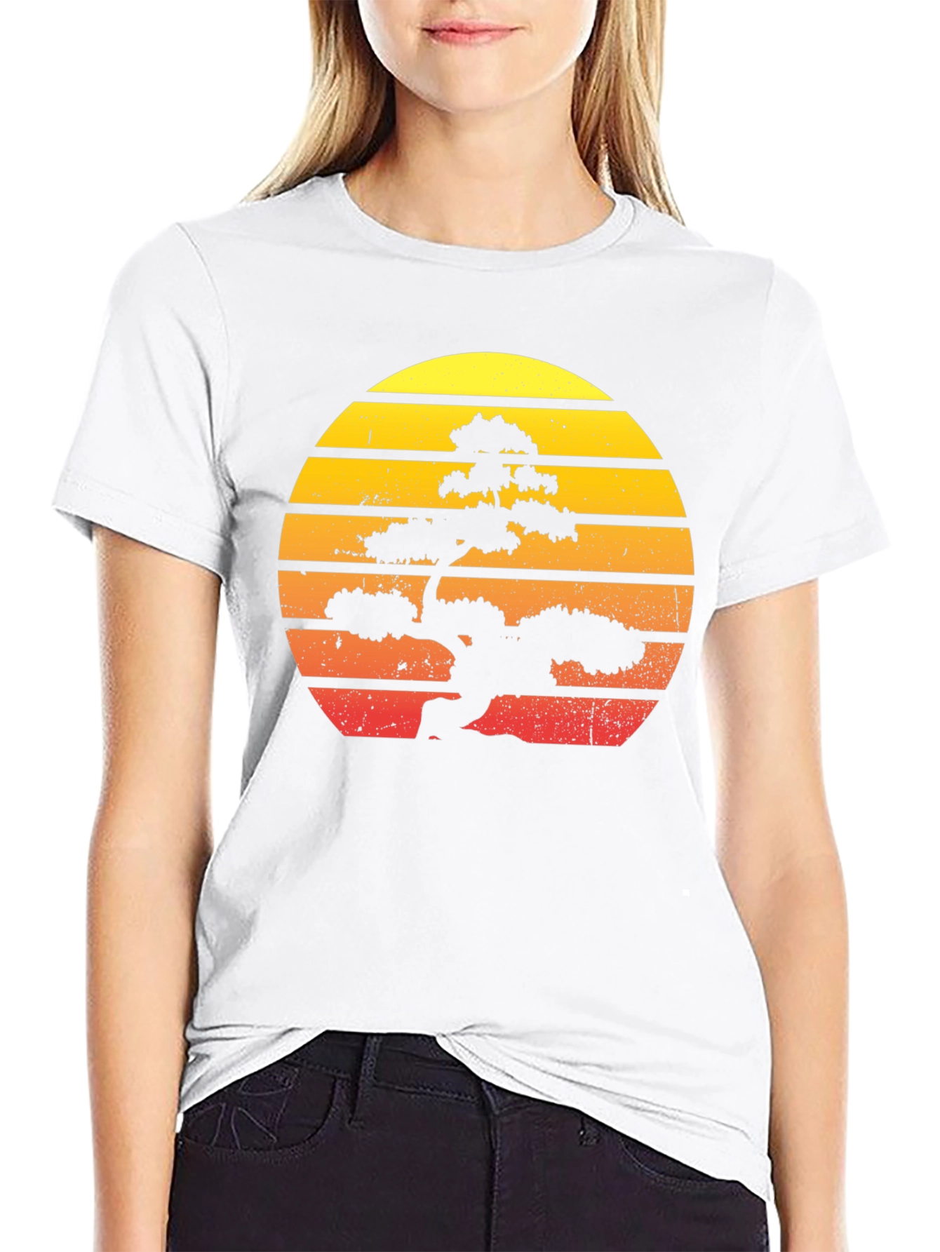 Bonsai Sunset Graphic Tee - Retro Style