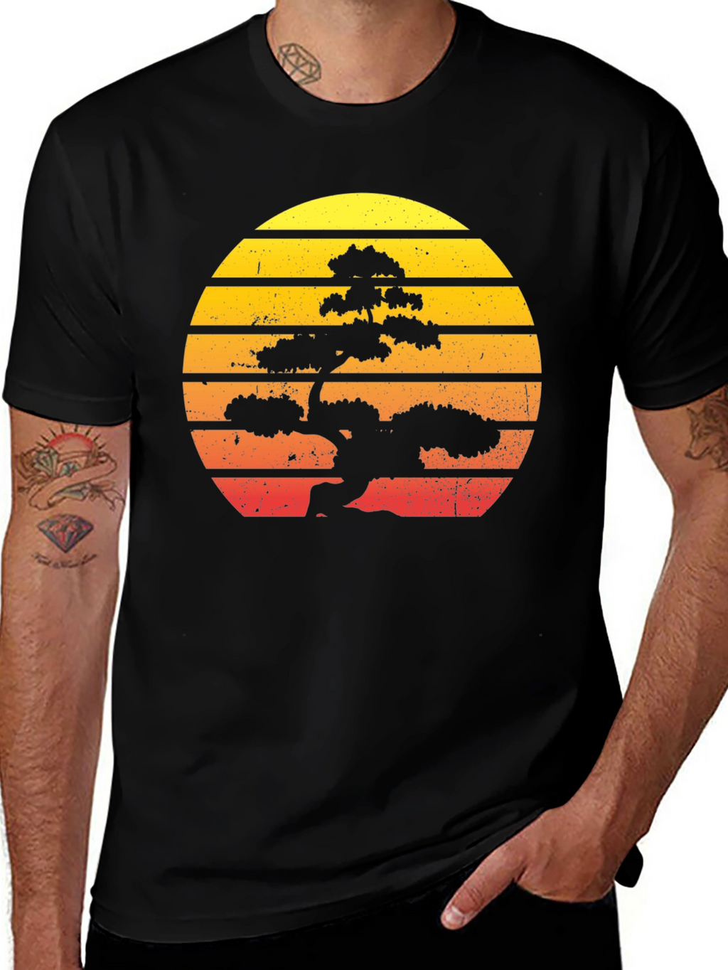 Bonsai Sunset Graphic Tee - Retro Style