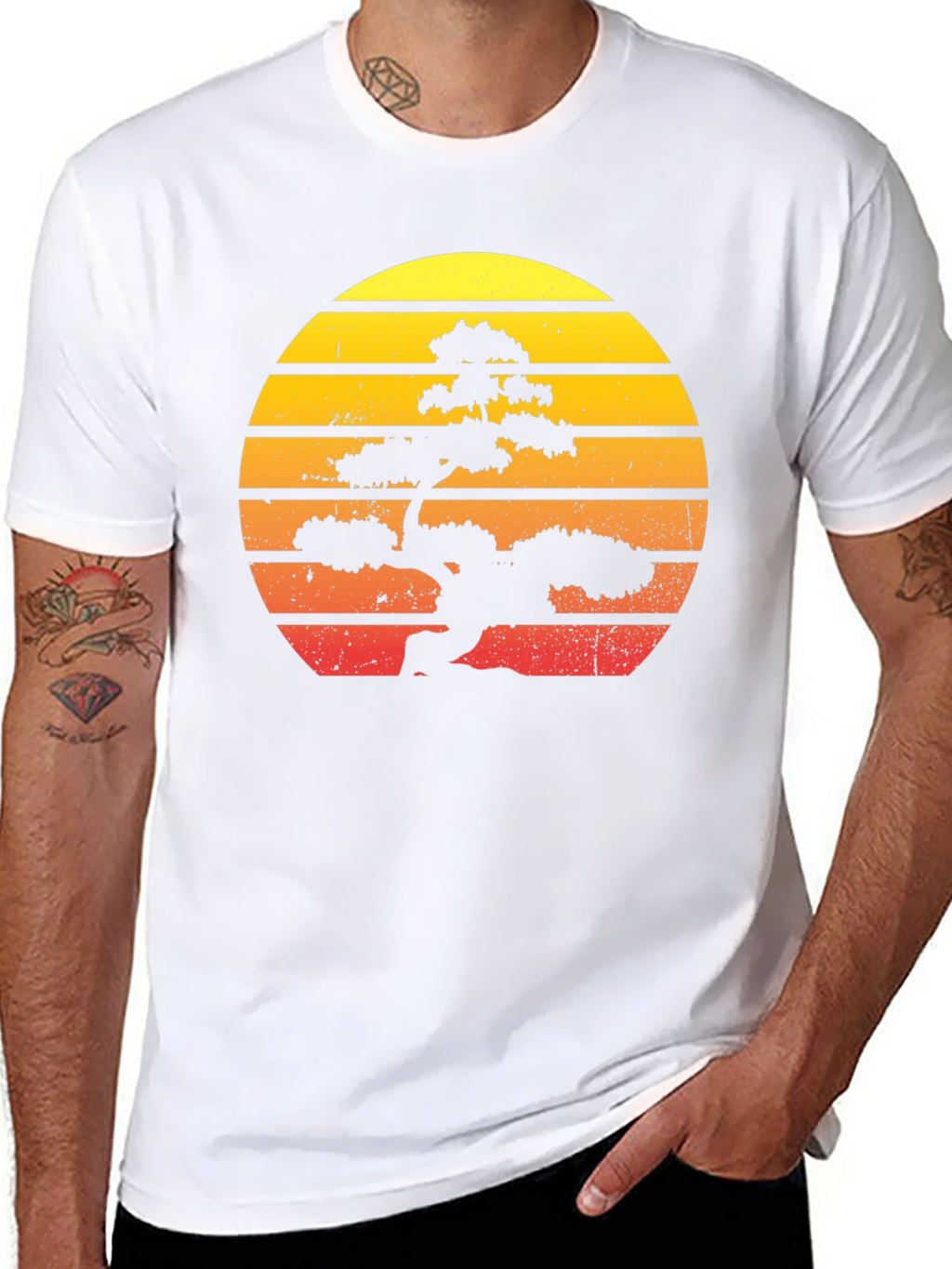 Bonsai Sunset Graphic Tee - Retro Style