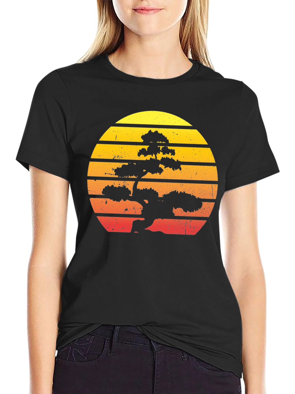 Bonsai Sunset Graphic Tee - Retro Style
