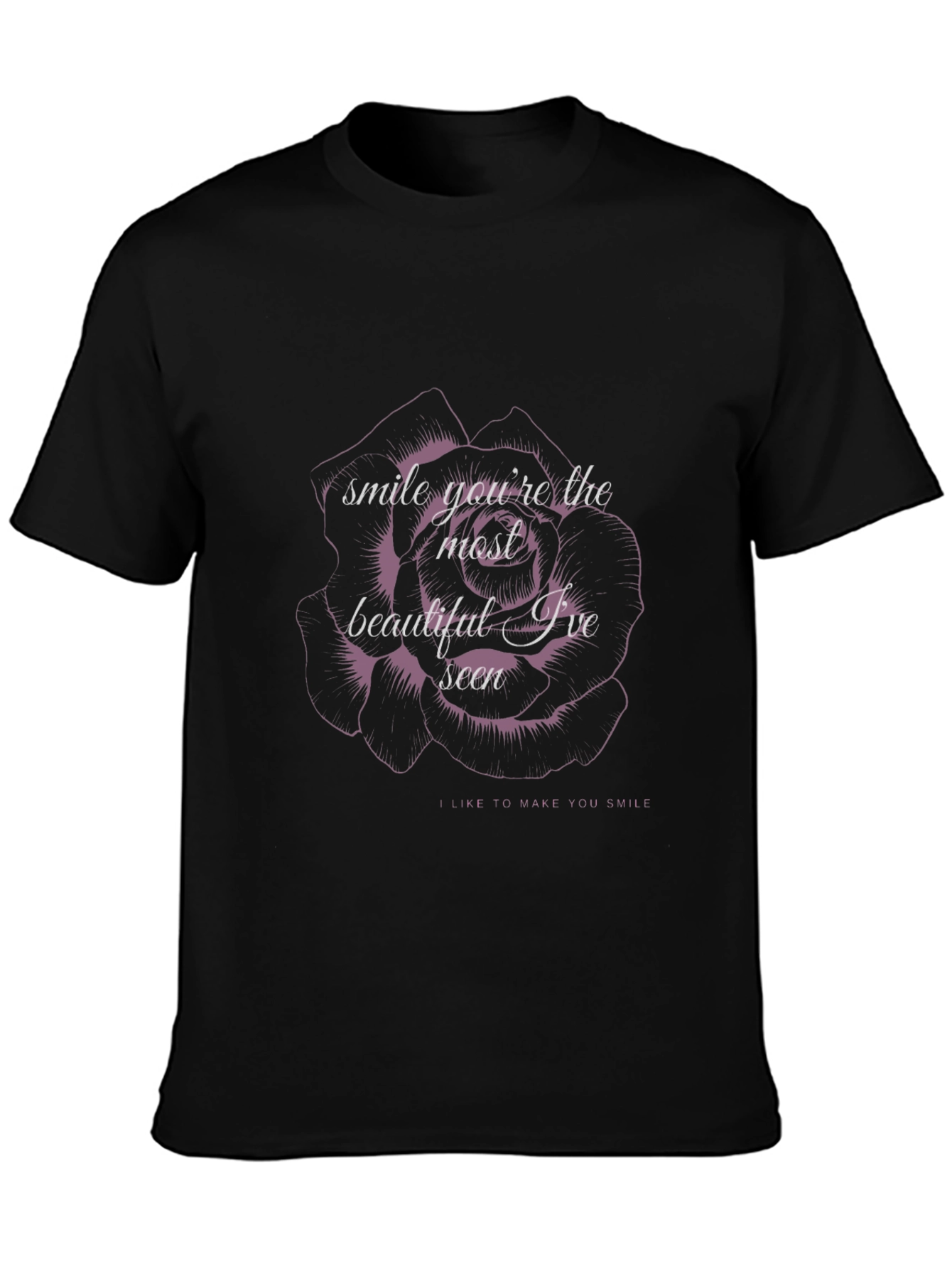 Floral Smile Graphic Tee - Comfortable Black T-Shirt