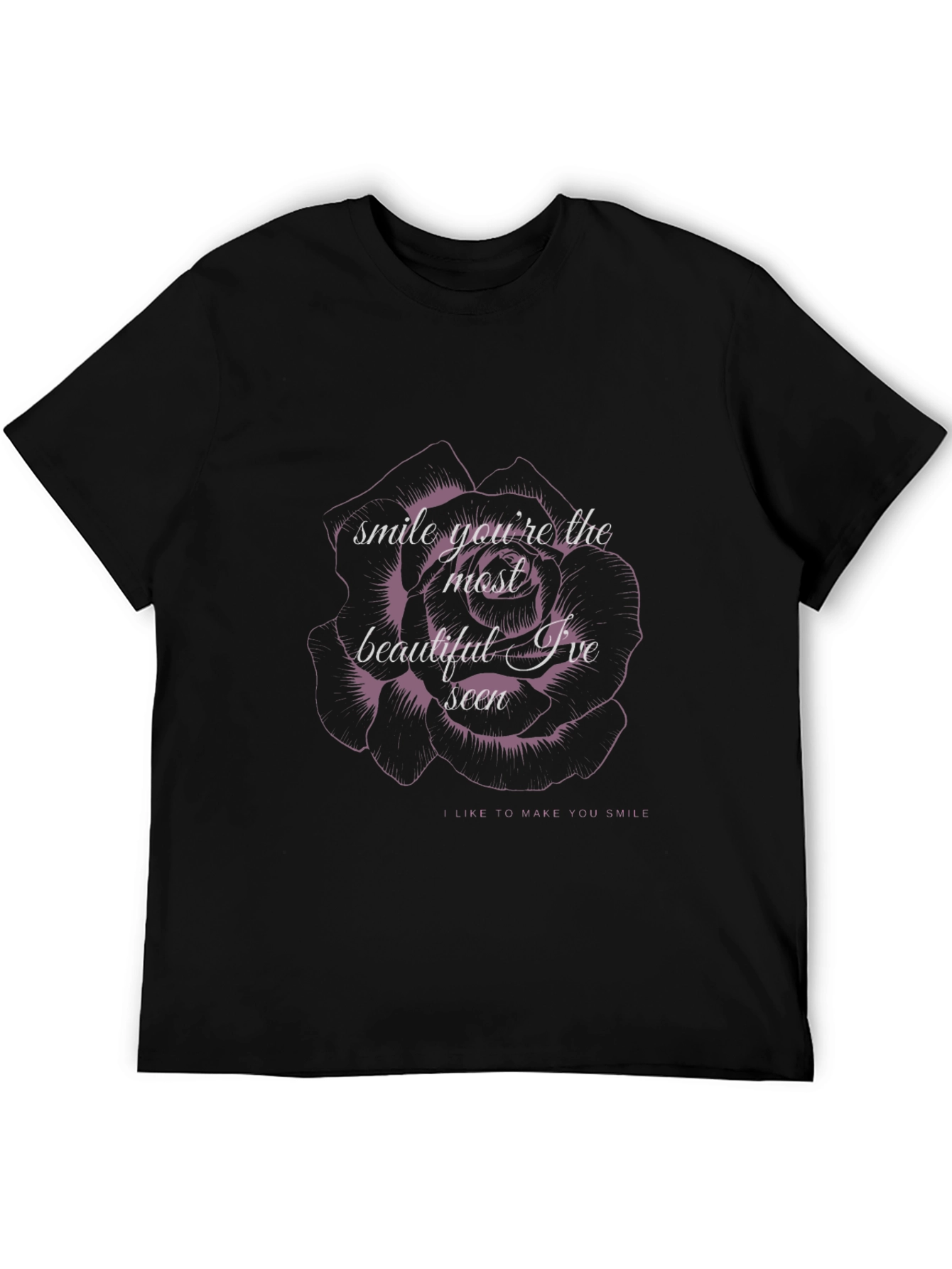 Floral Smile Graphic Tee - Comfortable Black T-Shirt
