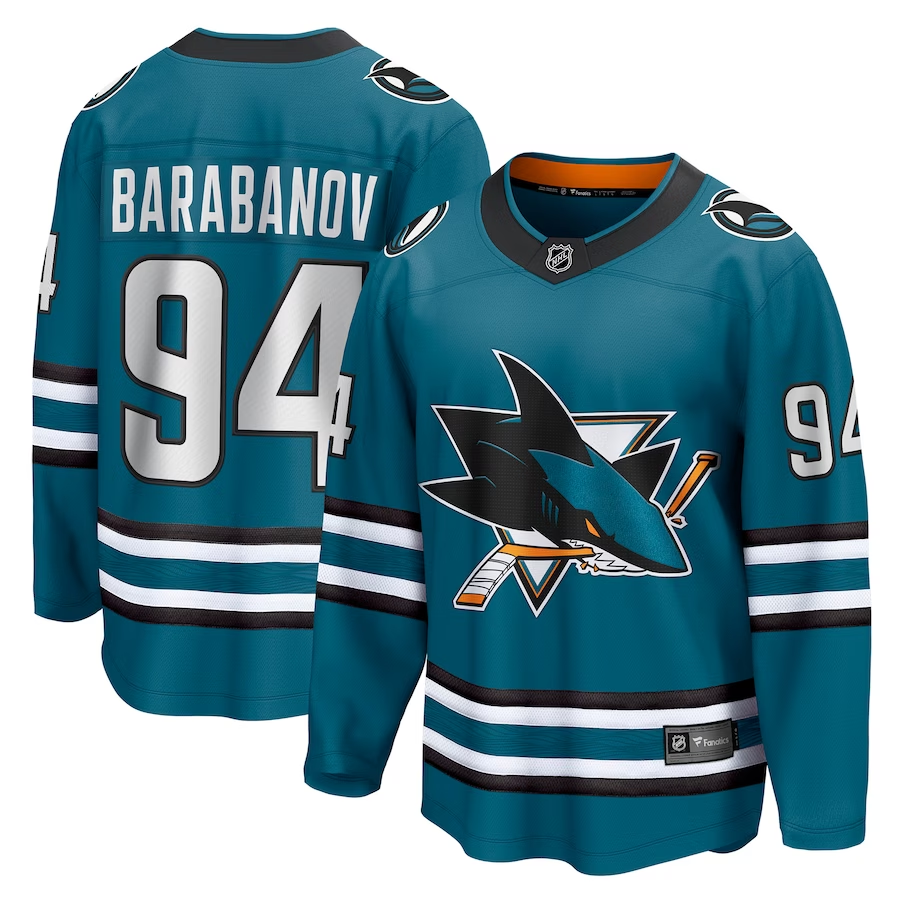 Men's San Jose Sharks Alexander Barabanov #94 Teal Home Breakaway Player Jerseys