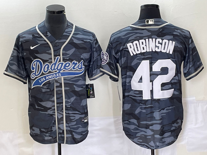 Men's Los Angeles Dodgers Jackie Robinson #42 Grey Camouflage Player Jerseys Joint Edition